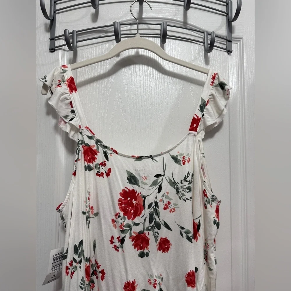 Torrid Super Soft Floral Lattice Ruffle Top women‎ 1X flutter sleeve tank nwt